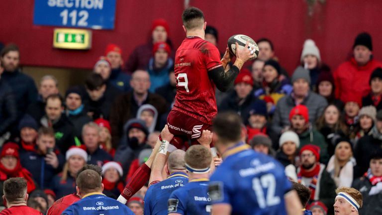 Munster's Conor Murray in the line-out at Thomond Park