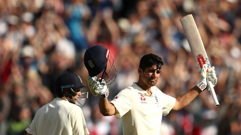 MELBOURNE, AUSTRALIA - DECEMBER 27:  Alastair Cook of England celebrates after reaching his century during day two of the Fourth Test Match in the 2017/18 