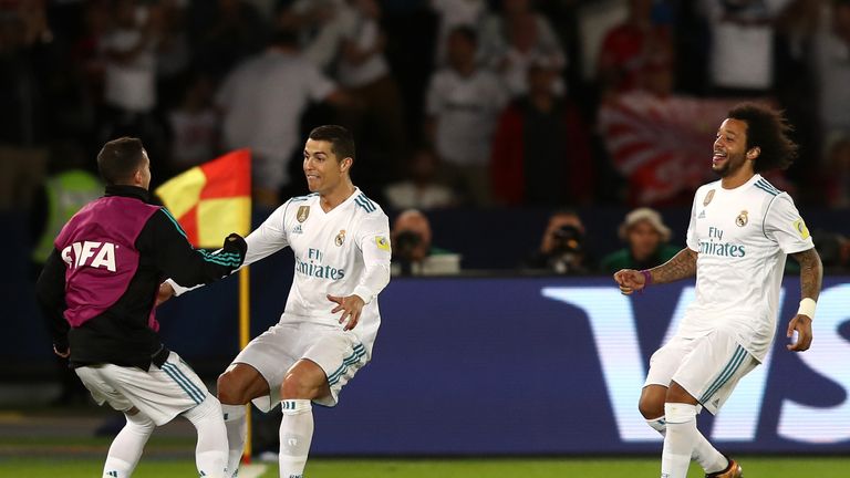 Cristiano Ronaldo celebrates after scoring for Real Madrid