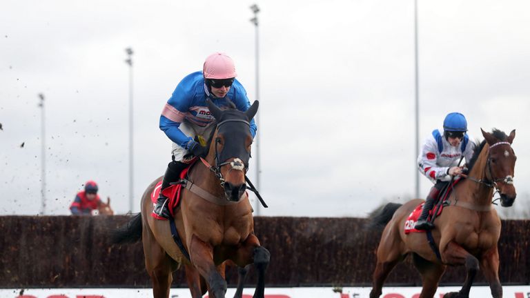 Cyname ridden by Sean Bowen wins the 32Red.com Wayward Lad Novices' Steeple Chase during day two of the 32Red Winter Festival at Kempton Park, Sunbury on T