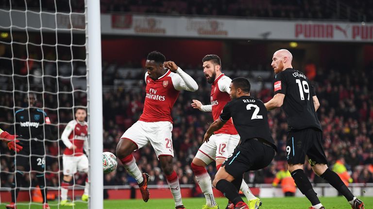 Welbeck pounced to put Arsenal ahead after West Ham failed to clear a cross