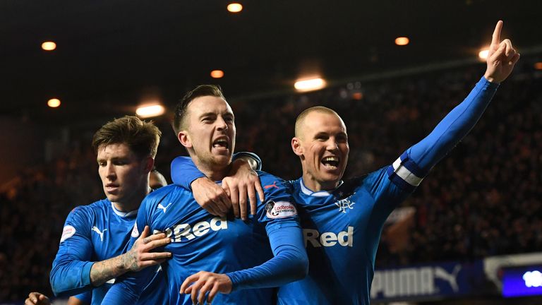 Rangers' Danny Wilson (centre) celebrates as Rangers hit a new landmark of three wins in a row