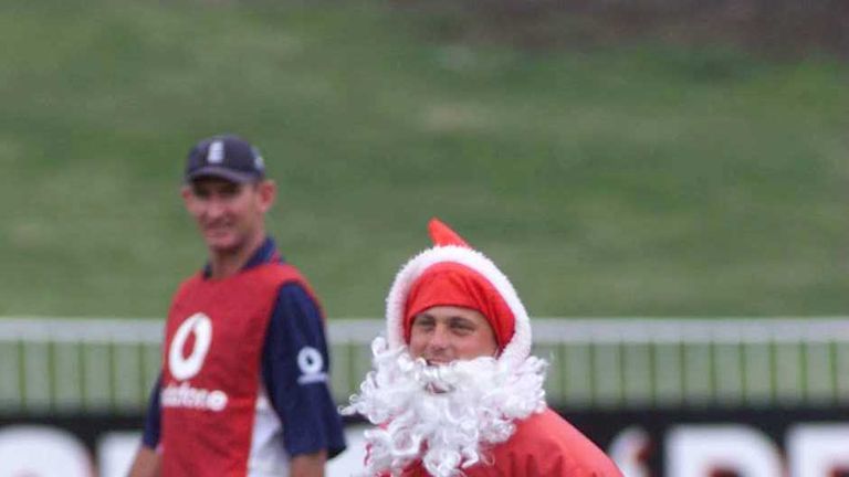 25 Dec1999:  Darren Gough of England gets into the Christmas spirit prior to the third test match against South Africa in Durban, South Africa. Mandatory C