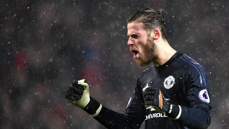  David De Gea of Manchester United celebrates his sides first goal during the Premier League match between Manchester Un