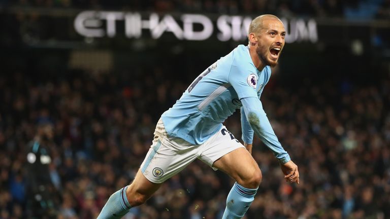 David Silva celebrates scoring Manchester City's winner against West Ham