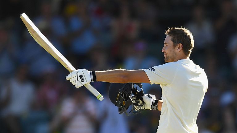 Dawid Malan celebrates making a century during day one of the third Ashes Test in Perth