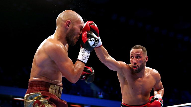 James Degale (right) in action against Caleb Truax during their IBF World Super-Middleweight championship bout at the Copper Box