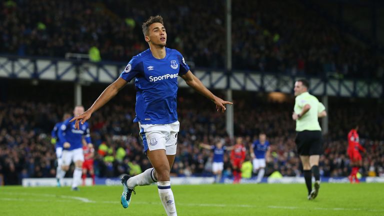 LIVERPOOL, ENGLAND - DECEMBER 02:  Dominic Calvert-Lewin of Everton celebrates after scoring his sides second goal during the Premier League match between 