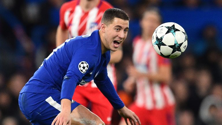 Eden Hazard watches the ball during Chelsea's 1-1 draw with Atletico Madrid