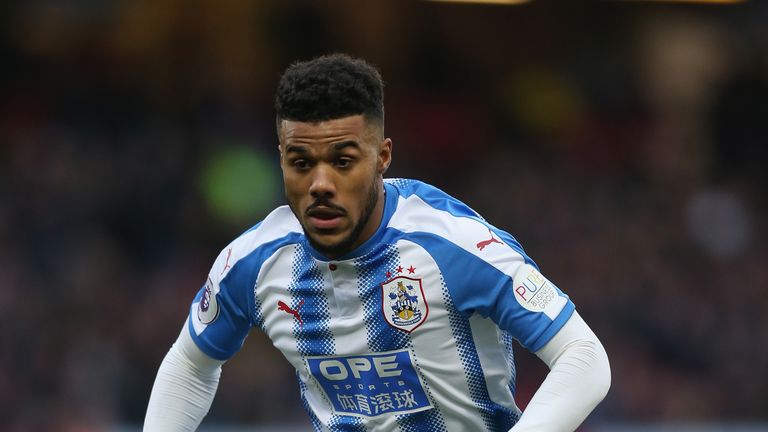 WATFORD, ENGLAND - DECEMBER 16:  Elias Kachunga of Huddersfield during the Premier League match between Watford and Huddersfield Town at Vicarage Road on D