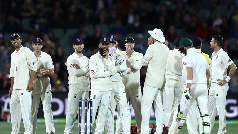 England players react after Steve Smith of Australia had a DRS referal overturned during day three of the Second Test