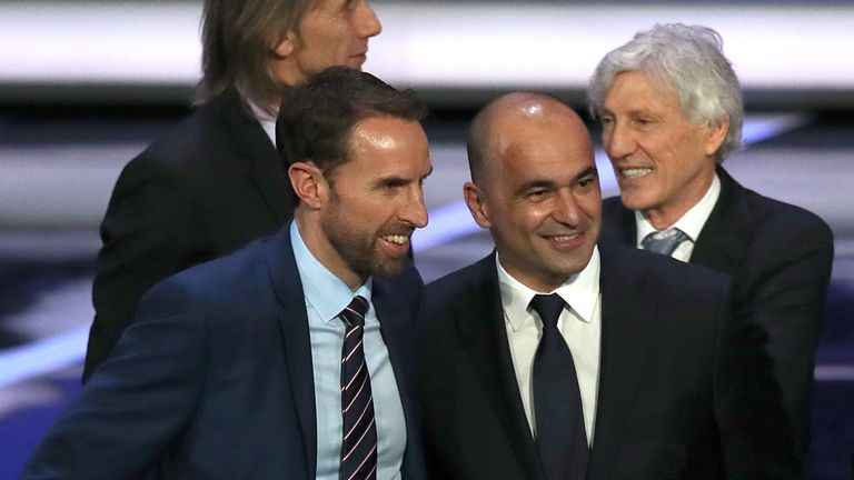 England manager Gareth Southgate (left) and Belgium manager Roberto Martinez during the FIFA 2018 World Cup draw at The Kremlin, Moscow