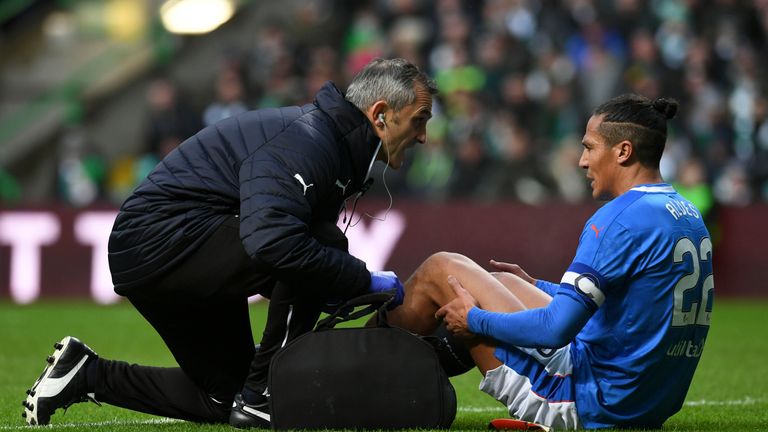 Rangers' Bruno Alves goes down with an injury