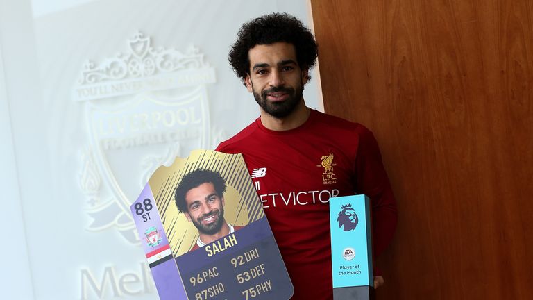 Mohamed Salah is awarded the EA SPORTS Player of the Month for November at Liverpool's Melwood Training Ground