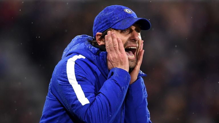 Antonio Conte shouts instructions from the touchline at John Smith's Stadium