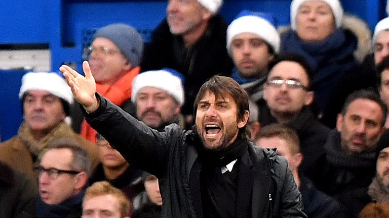 Antonio Conte gestures on the touchline during the Premier League match at Stamford Bridge