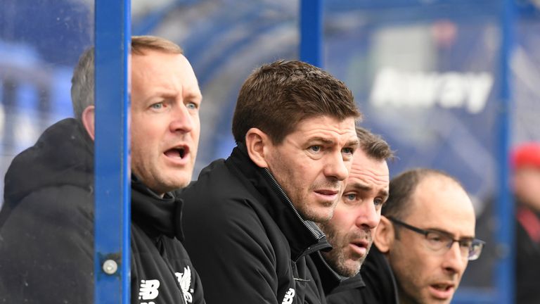 Liverpool Under-19 manager Steven Gerrard watches his side during the UEFA Youth League group E match against Spartak Moscow