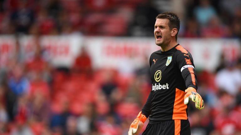 NOTTINGHAM, ENGLAND - JULY 29: Tom Heaton of Burnley in action during the pre season friendly match between Nottingham Forest and Burnley at the City Groun