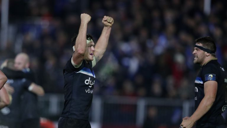 Francois Louw of Bath celebrates their victory during the European Rugby Champions Cup match between Bath Rugby and RC Toulon 