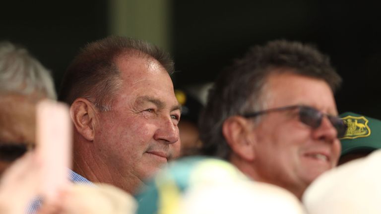 PERTH, AUSTRALIA - DECEMBER 16:  Geoff Marsh, Former Australian Test Cricketer and father of Mitch Marsh of Australia celebrates after Mitch Marsh brought 