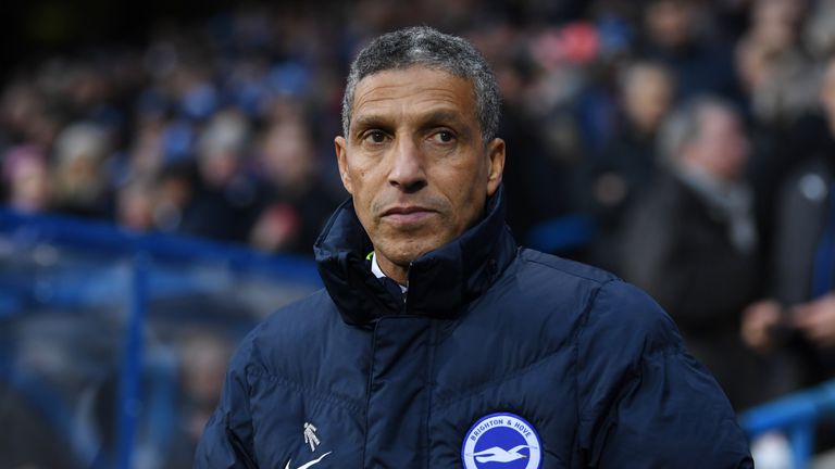 HUDDERSFIELD, ENGLAND - DECEMBER 09:  Chris Hughton, Manager of Brighton and Hove Albion looks on prior to the Premier League match between Huddersfield To