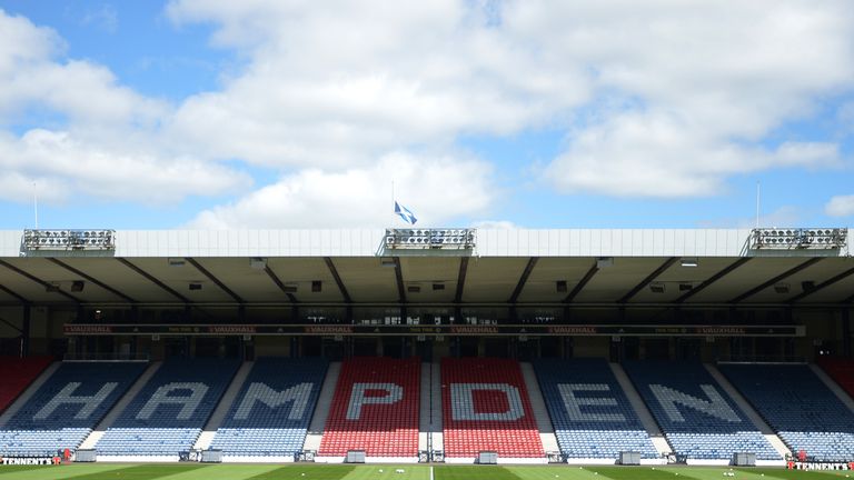 GLASGOW, SCOTLAND - JUNE 07:  A general view during the Scotland training session at Hampden Park on June 7, 2017 in Glasgow, Scotland.  (Photo by Mark Run