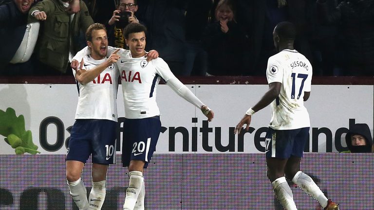 BURNLEY, ENGLAND - DECEMBER 23:  Harry Kane of Tottenham Hotspur celebrates with Dele Alli after scoring his sides second goal during the Premier League ma