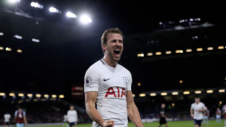 BURNLEY, ENGLAND - DECEMBER 23: Harry Kane of Tottenham Hotspur celebrates after he scores his third goal during the Premier League match between Burnley a