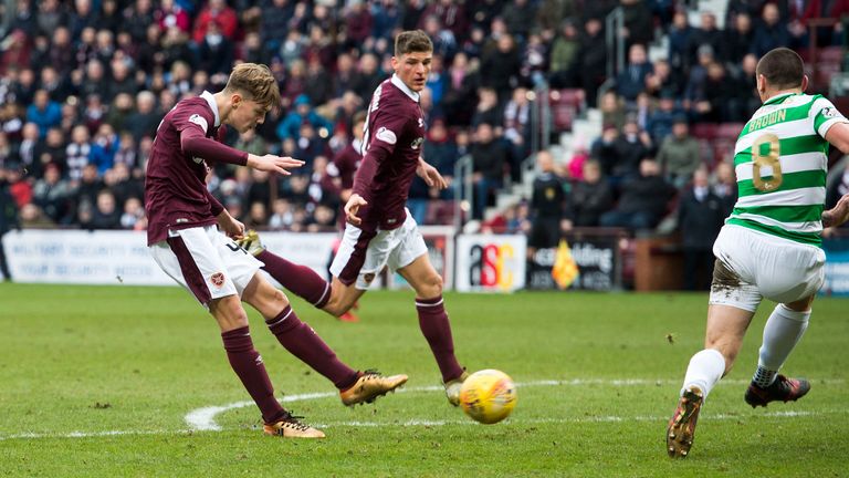 17/12/17 LADBROKES PREMIERSHIP. HEARTS v CELTIC. TYNECASTLE PARK - EDINBURGH. Hearts' Harry Cochrane opens the scoring