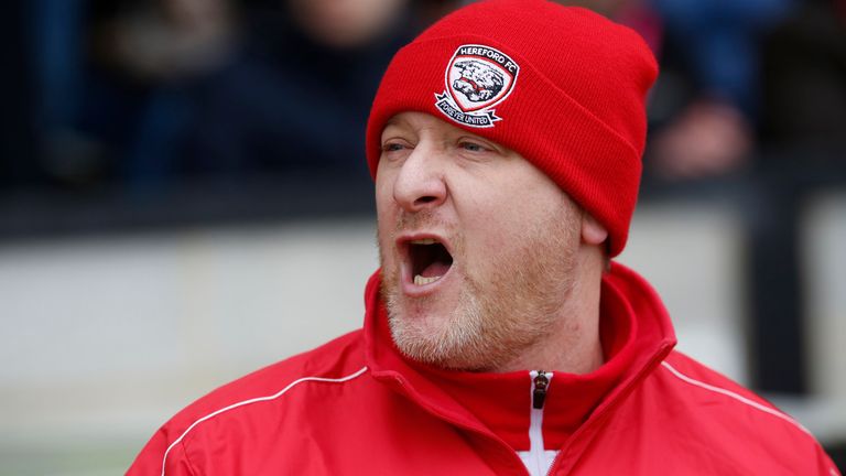 SALISBURY, ENGLAND - MARCH 19:  Peter Beadle, the manager of Hereford, before the FA Vase Semi Final Second Leg Match between Salisbury  and Hereford at Th