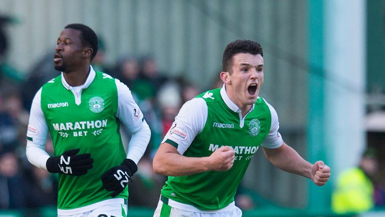 Hibernian's John McGinn encourages his team-mates after they make it 2-1