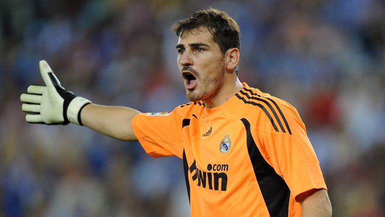 BARCELONA, SPAIN - SEPTEMBER 12: Iker Casillas of Real Madrid reacts during the La Liga match between Espanyol and Real Madrid at the  Nuevo Estadio de Cor