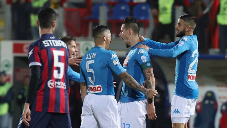 CROTONE, ITALY - DECEMBER 29:  Marek Hamsik of Napoli celebrates after scoring his team's opening goal during the serie A match between FC Crotone and SSC 