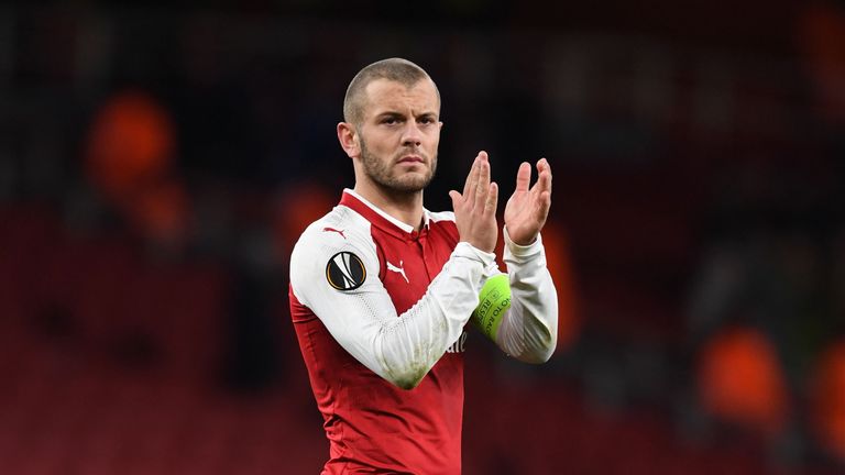Jack Wilshere applauds Arsenal's fans after the 6-0 Europa League win over BATE Borisov