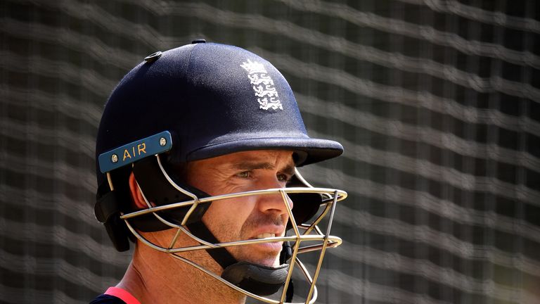 ADELAIDE, AUSTRALIA - NOVEMBER 30:  James Anderson of England looks on during an England Nets Session at Adelaide Oval on November 30, 2017 in Adelaide, Au