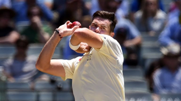 England bowler James Anderson sends down a delivery to the Australian batsman on the first day of the fourth Ashes cricket Test match at the MCG in Melbour