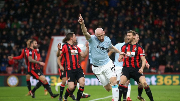 James Collins celebrates his goal at Bournemouth