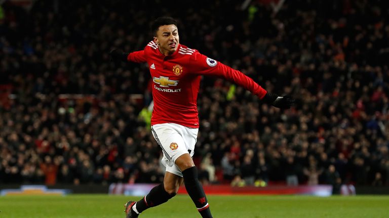 Jesse Lingard celebrates scoring his Manchester United's second goal during the match against Burnley