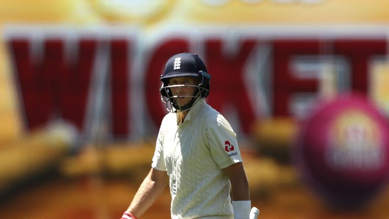 ADELAIDE, AUSTRALIA - DECEMBER 06: Joe Root of England looks dejected after being dismissed by Josh Hazlewood of Australia during day five of the Second Te