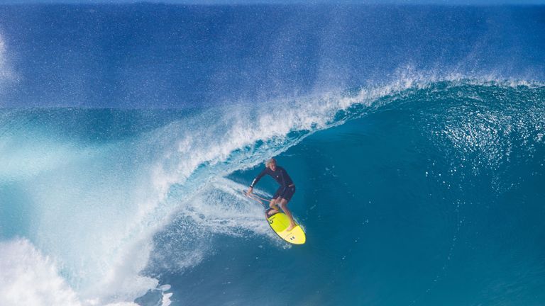 TOPSHOT - World surfing league no 1, John John Florence from Hawaii goes into the tube at "Insanities" in Haleiwa on the North shore of Oahu as the first "