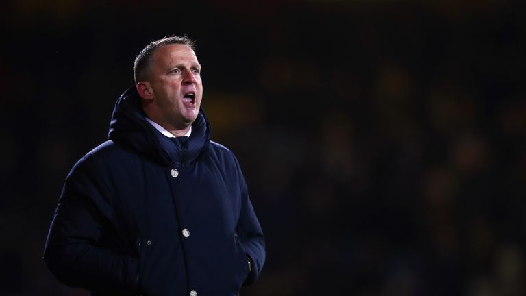 DEVENTER, NETHERLANDS - JANUARY 13:  Manager / Head Coach, John van den Brom gives his players instructions from the sidelines during the Dutch Eredivisie 