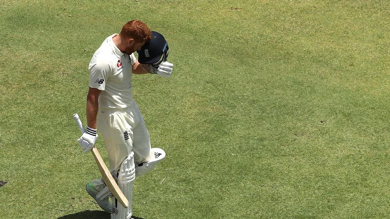 Jonny Bairstow of England celebrates after reaching his century during day two of the Third Test