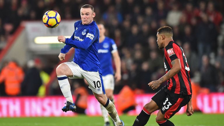 Ibe closes down Everton's Wayne Rooney during Bournemouth's 2-1 win at the Vitality Stadium