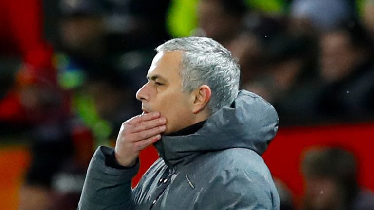 Jose Mourinho appears deep in thoughtful during the Manchester derby