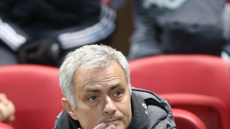 BRISTOL, ENGLAND - DECEMBER 20:  Manager Jose Mourinho of Manchester United sits in the dugout ahead of the Carabao Cup Quarter-Final match between Bristol