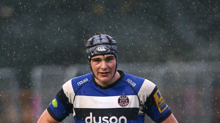 BARNET, ENGLAND - FEBRUARY 16: Josh Bayliss of Bath during the Premiership Rugby/RFU U18 Academy Finals Day match between Leicester and Bath at The Allianz