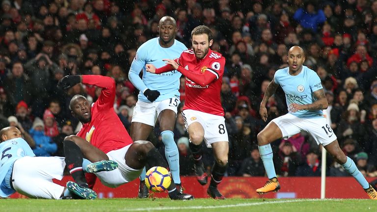 during the Premier League match between Manchester United and Manchester City at Old Trafford on December 10, 2017 in Manchester, England.