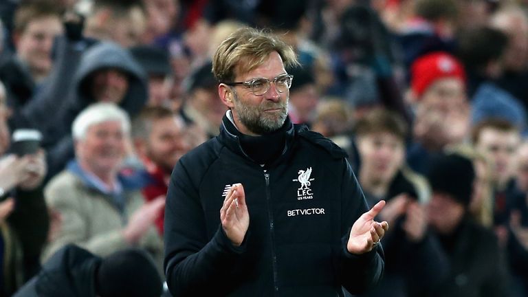 LIVERPOOL, ENGLAND - DECEMBER 26:  Jurgen Klopp, Manager of Liverpool celebrates after his side score their third during the Premier League match between L