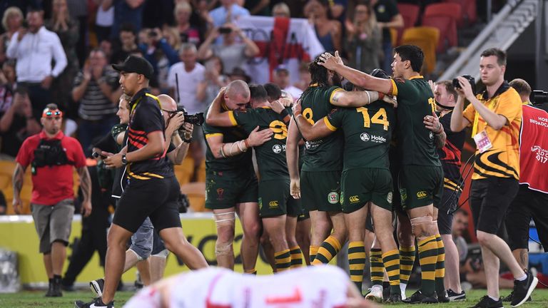  The Kangaroos celebrate winning the 2017 Rugby League World Cup Final