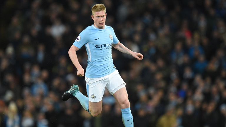 Kevin De Bruyne in action during the Premier League football match between Manchester City and West Ham